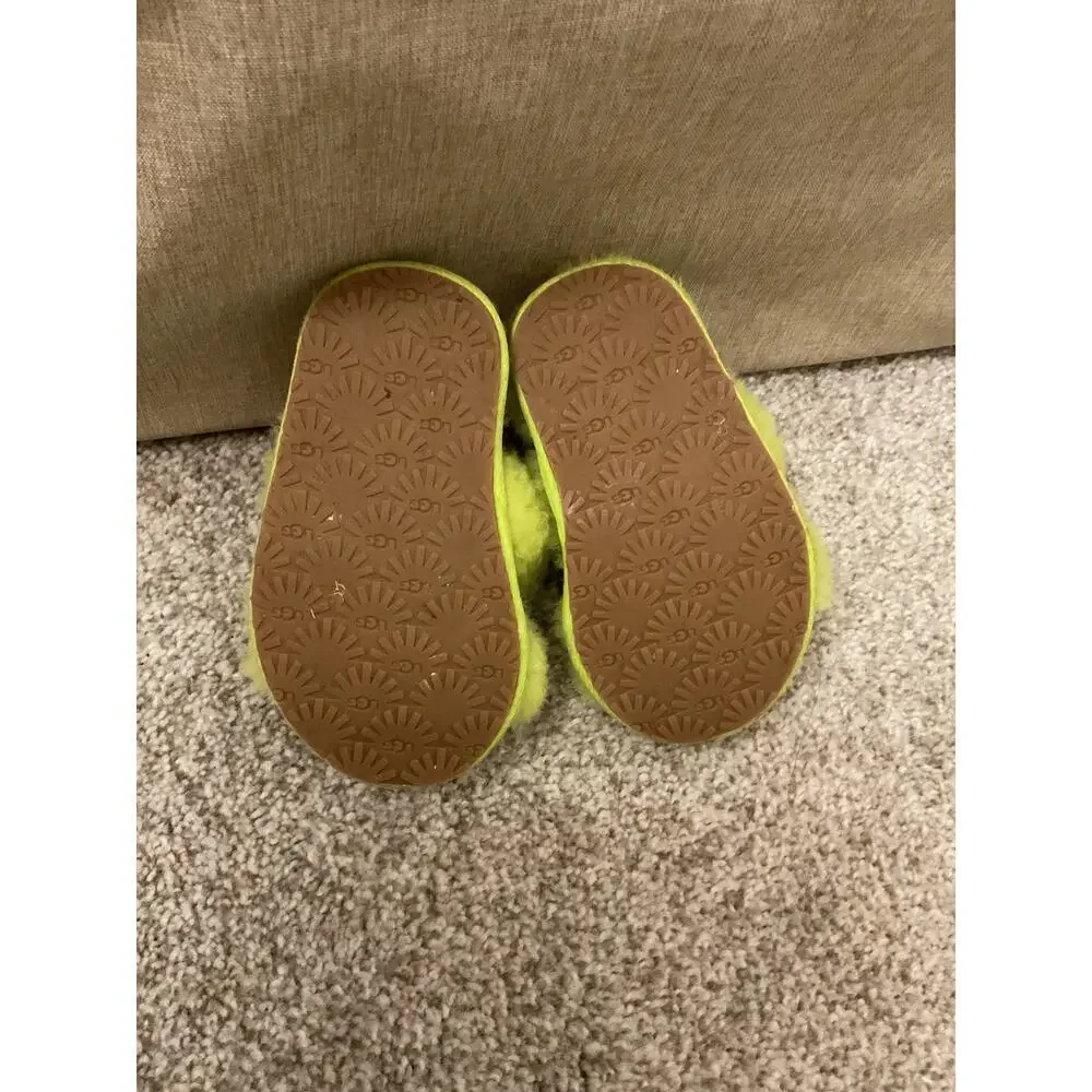 Ugg Fluff Key Lime Oh Yeah Fur Slingback Baby Infant Slippers, 6